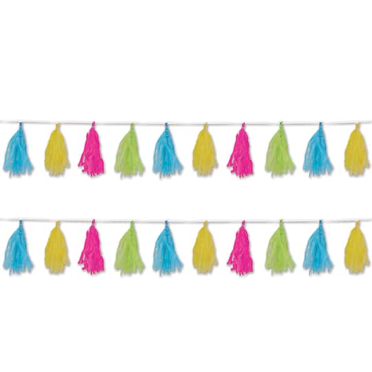 Beistle 8ft. Pink, Green, Turquoise & Yellow Tissue Tassel Garland, 2ct.